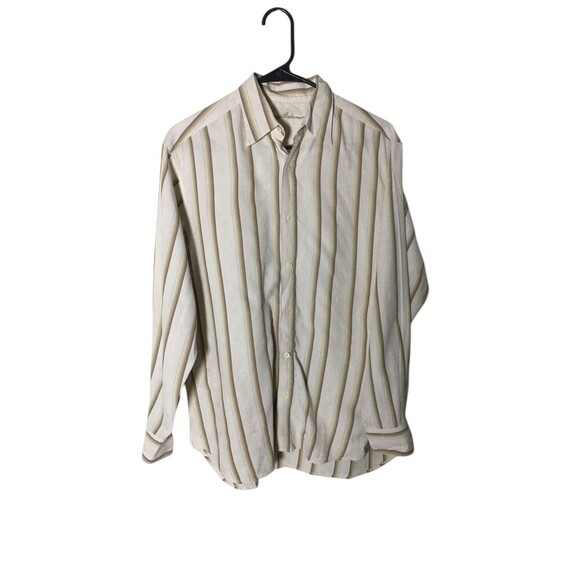 Tommy Bahama Shirt Men's Size Small Beige Brown Silk Cotton Blend Button Up - Picture 1 of 7